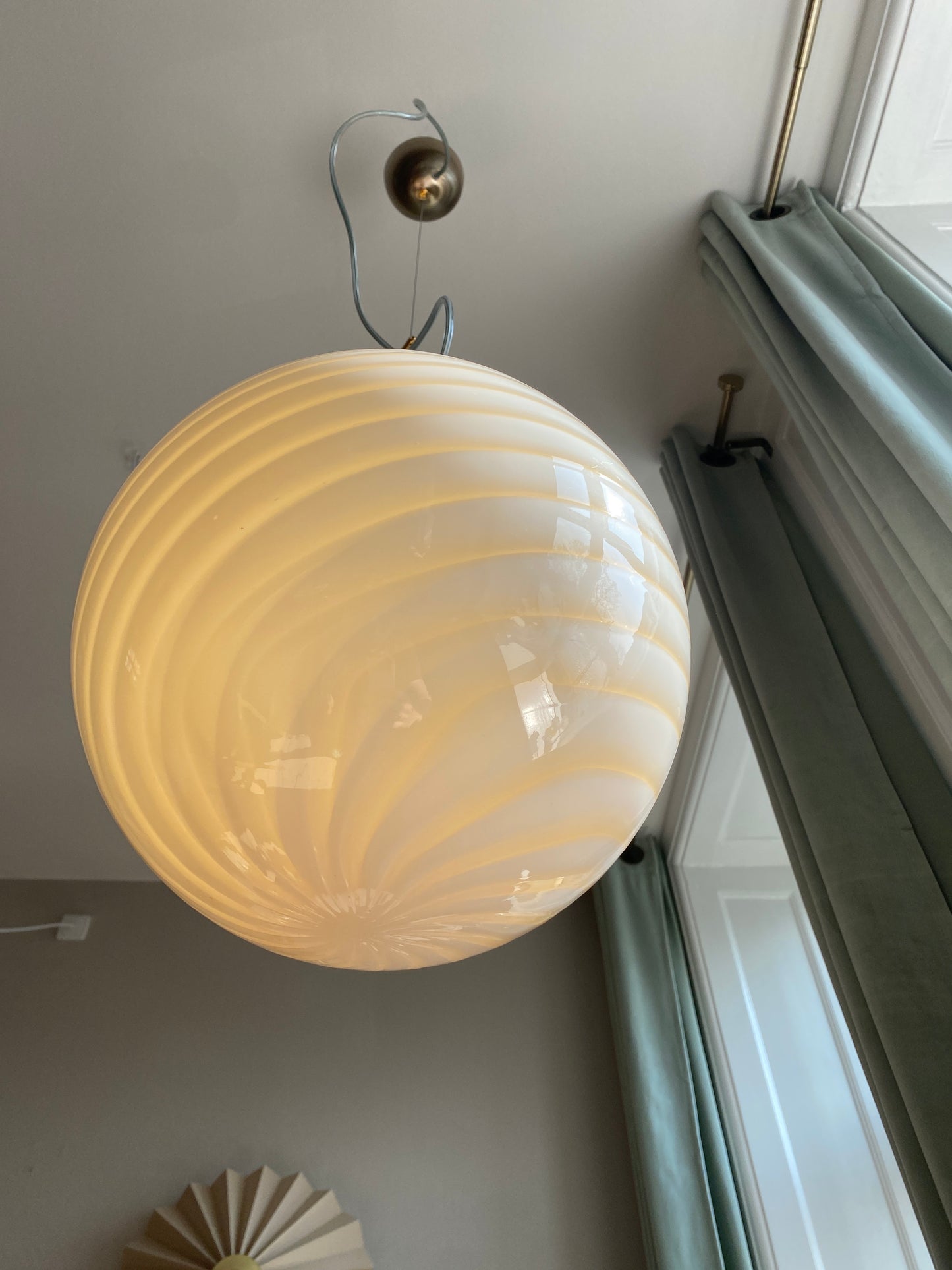 Vintage unik Murano loftslampe i amber gul swirl 30 cm