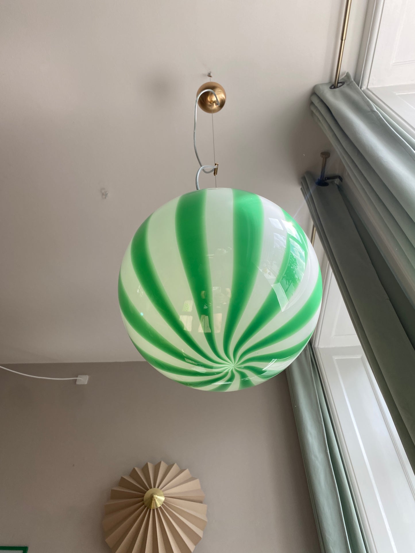 Murano loftslampe med grønne vertikale striber i 30 cm