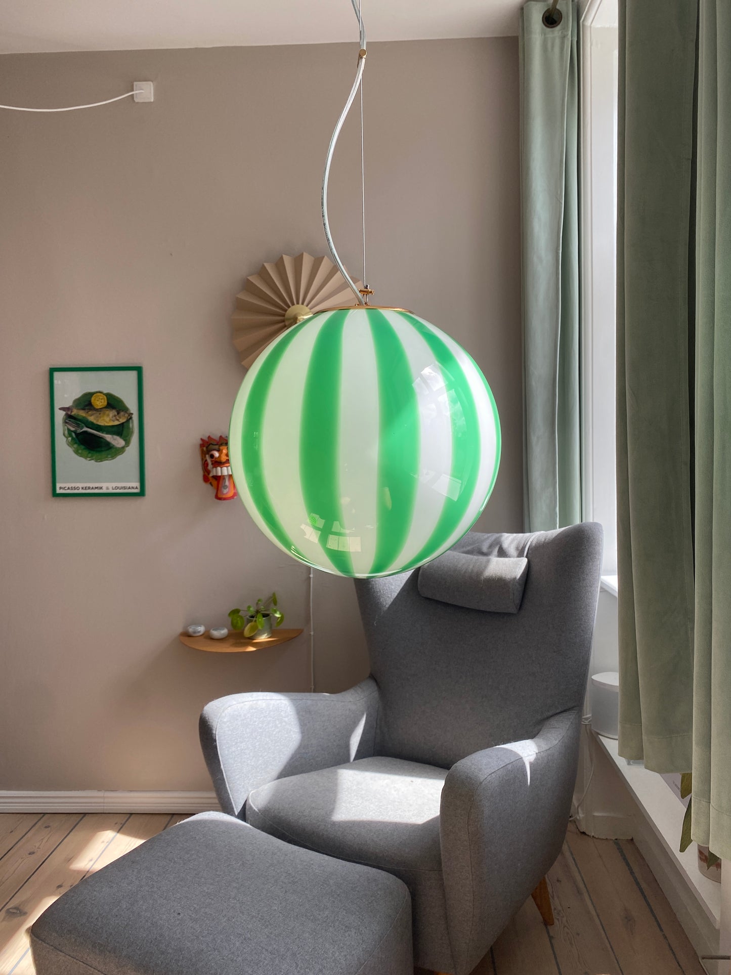 Murano loftslampe med grønne vertikale striber i 30 cm