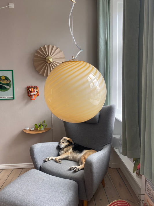 Murano loftslampe i gul swirl rigadin 30 cm