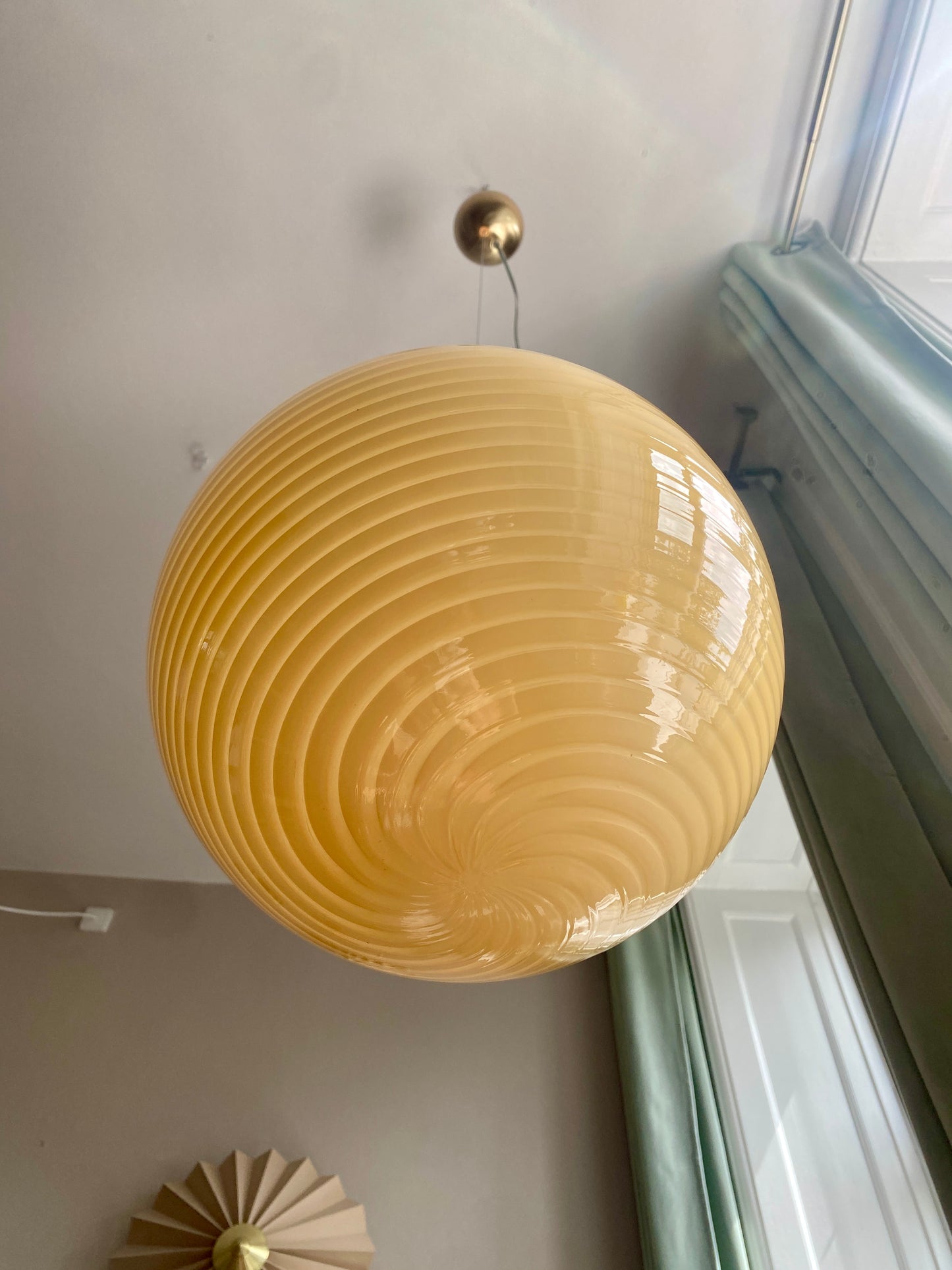 Vintage unik Murano loftslampe i gul swirl 30 cm