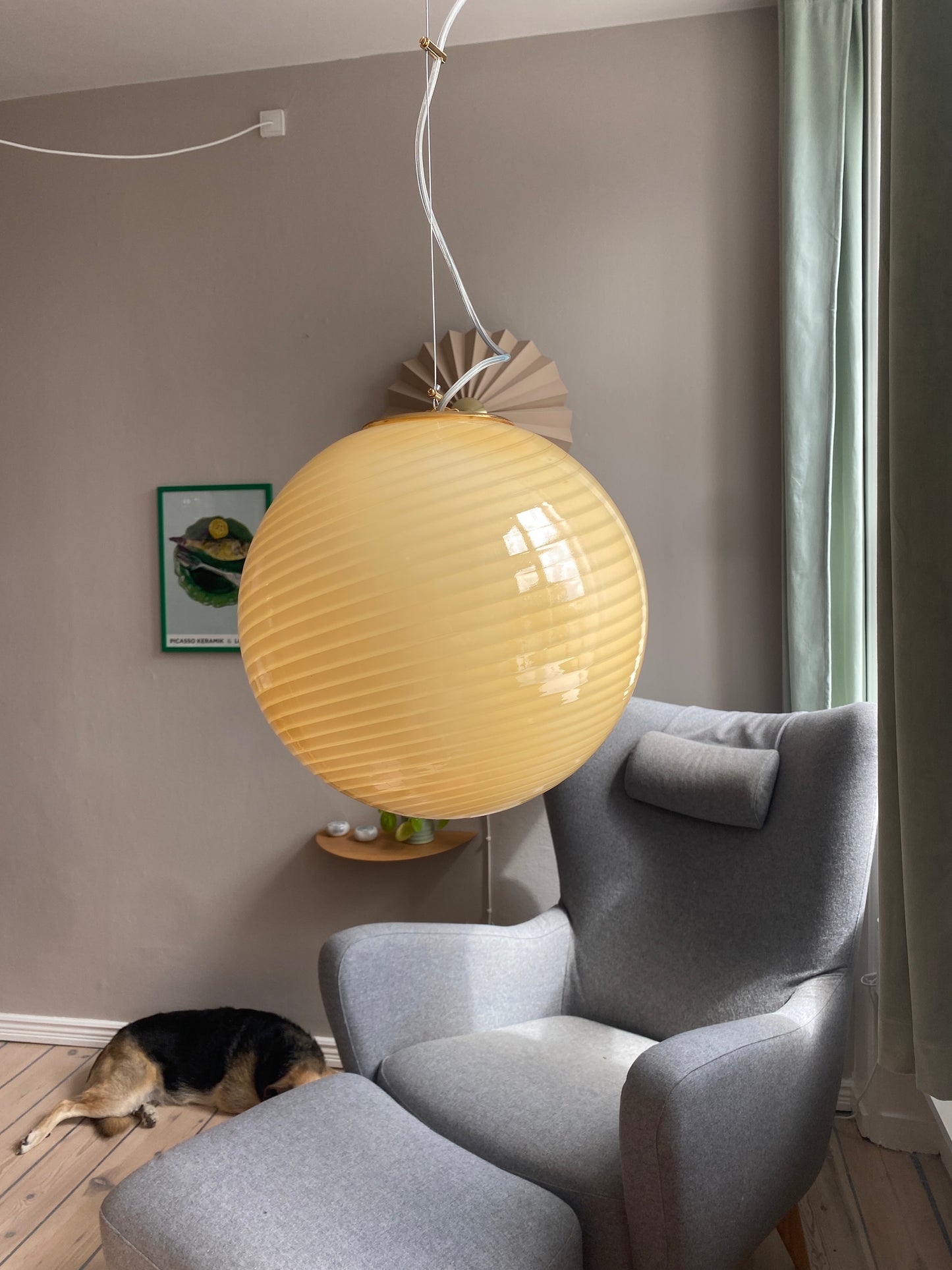 Vintage unik Murano loftslampe i gul swirl 30 cm