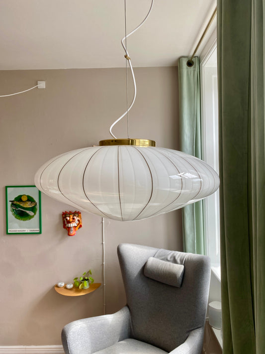 Vintage Murano loftslampe med hvidt og mørkt mønster i 50 cm