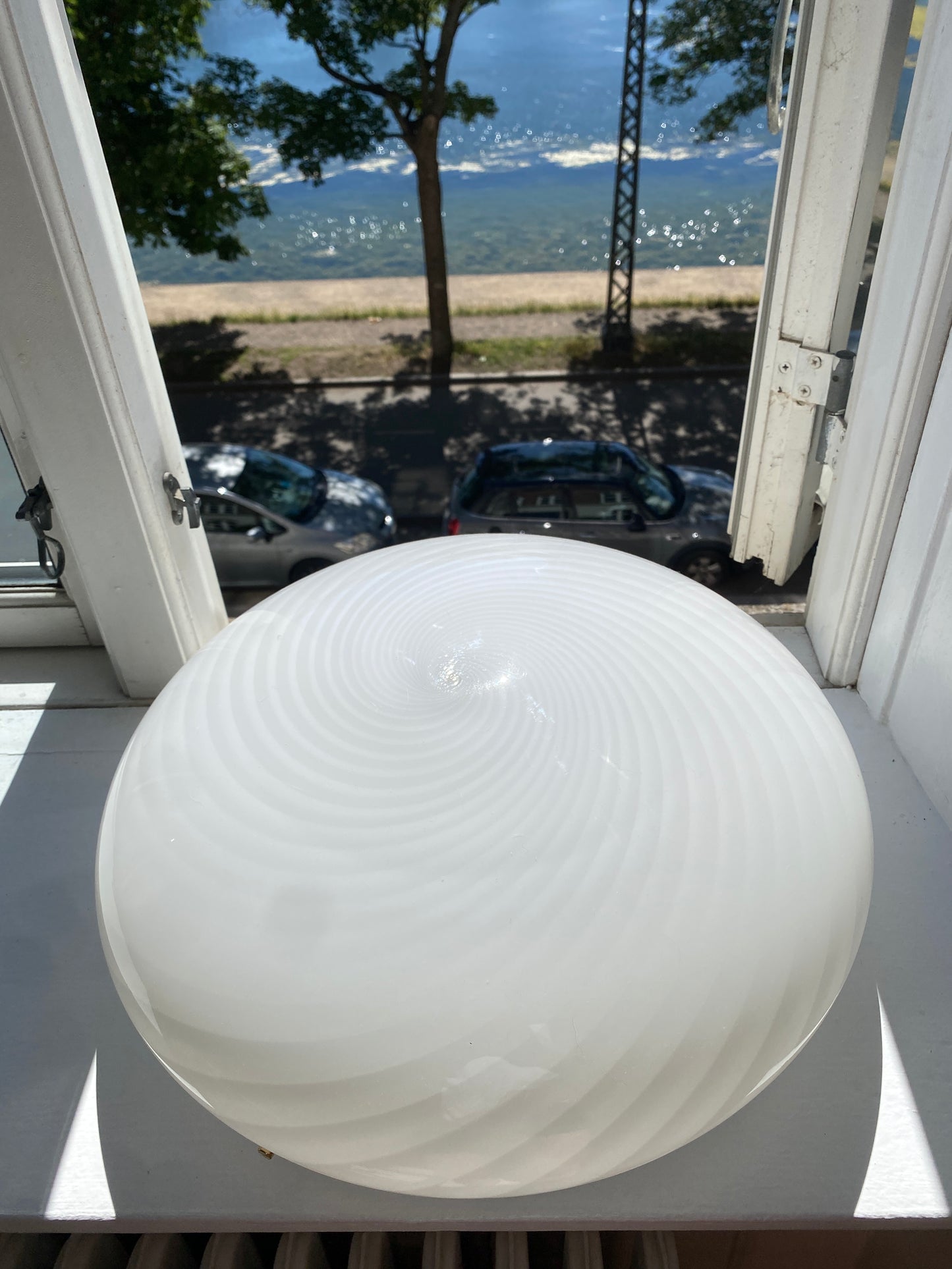 Murano plafond i hvid med swirl 40 cm