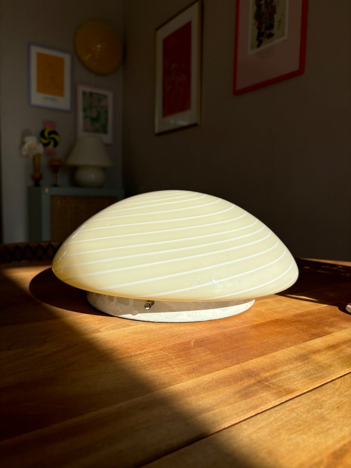 Vintage Murano plafond i cremegul med hvid swirl 30 cm