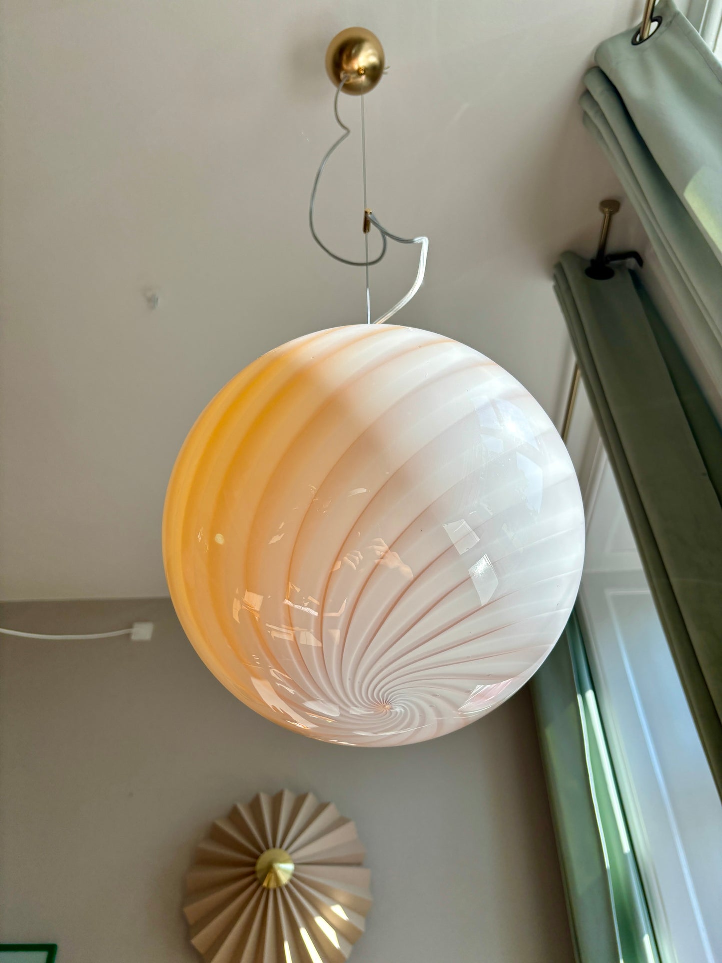 Murano loftslampe i honning gul swirl rigadin 30 cm