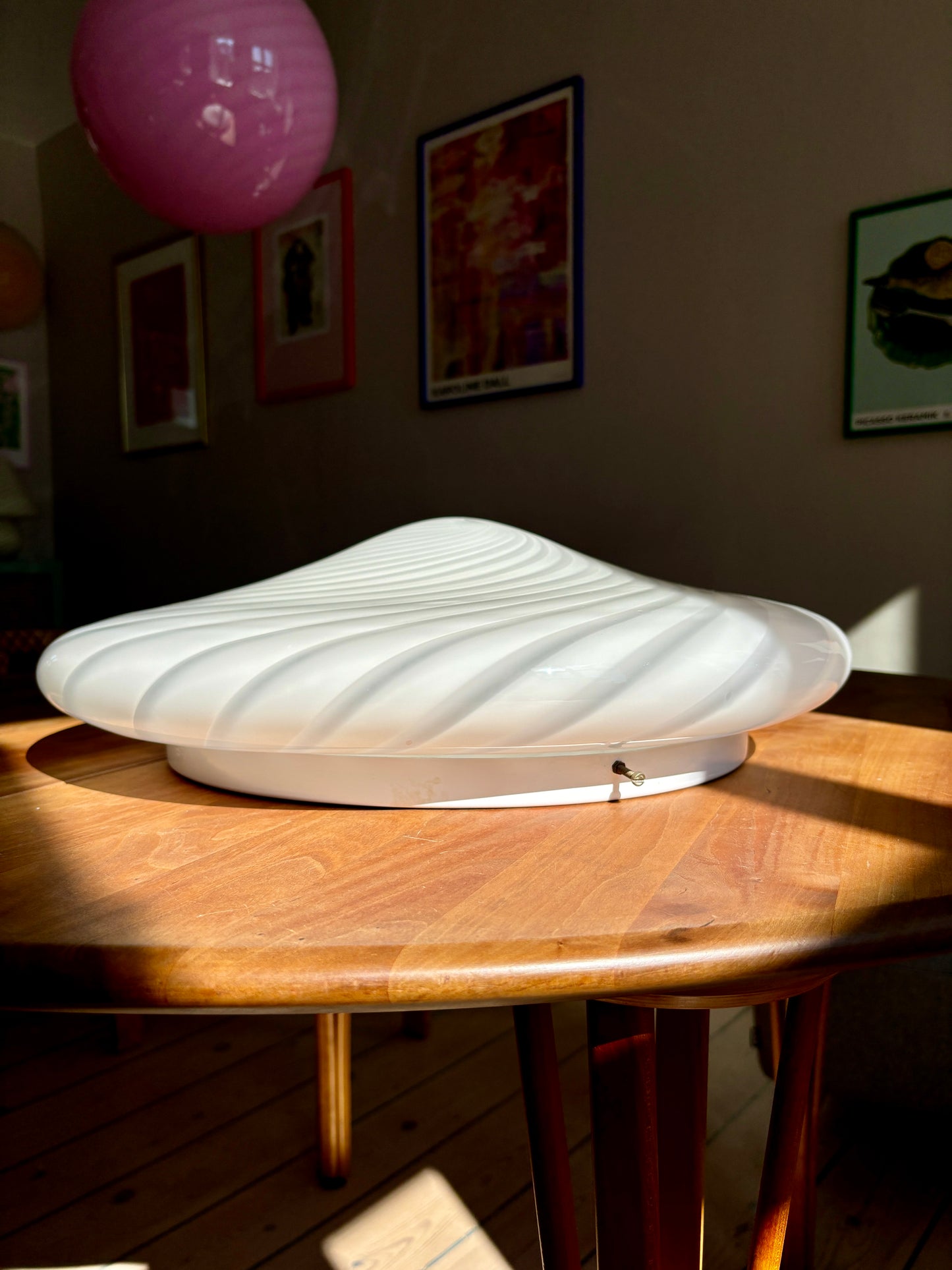 Vintage kæmpe Murano plafond i hvidt swirl 50 cm