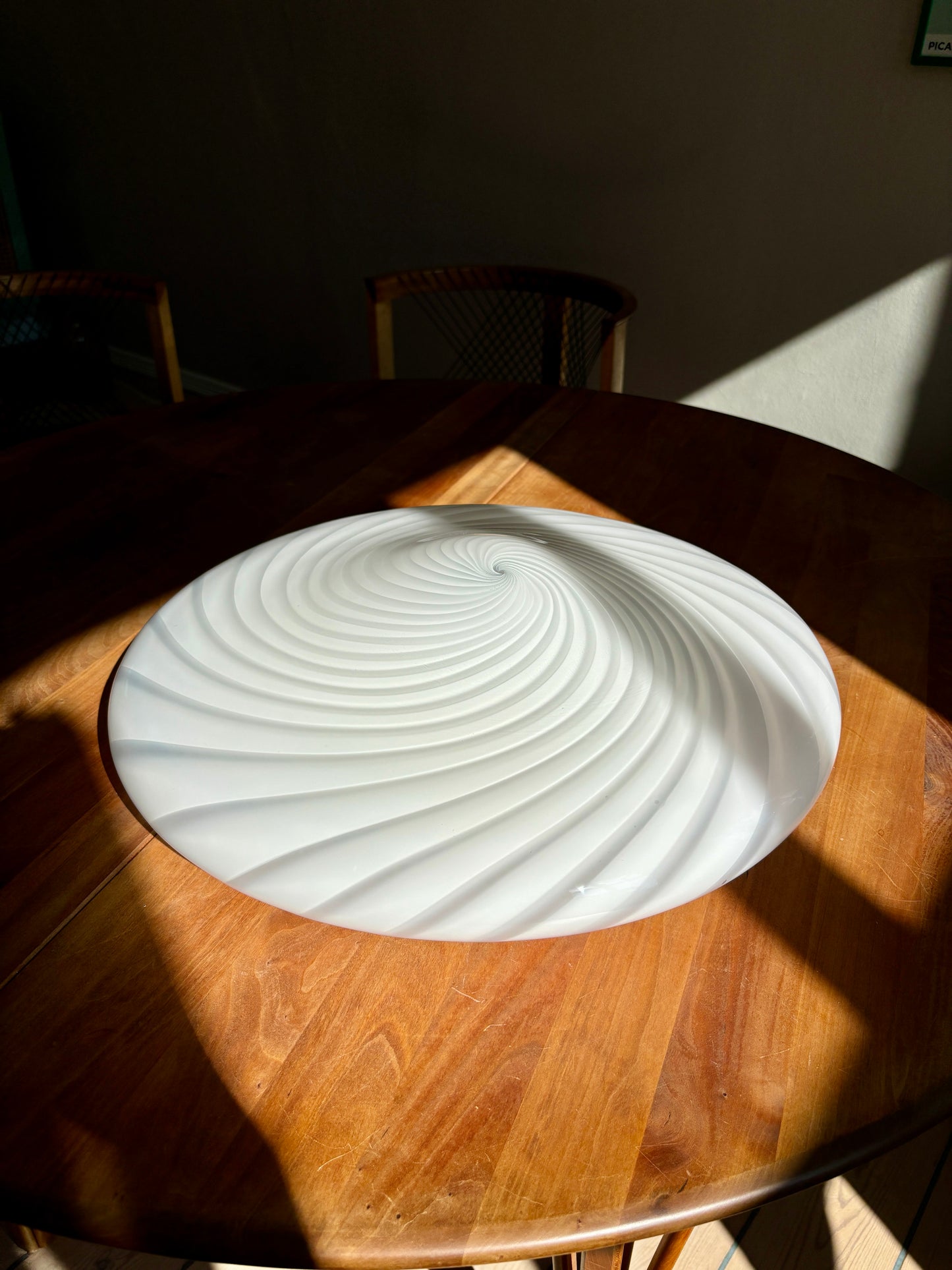 Vintage kæmpe Murano plafond i hvidt swirl 50 cm