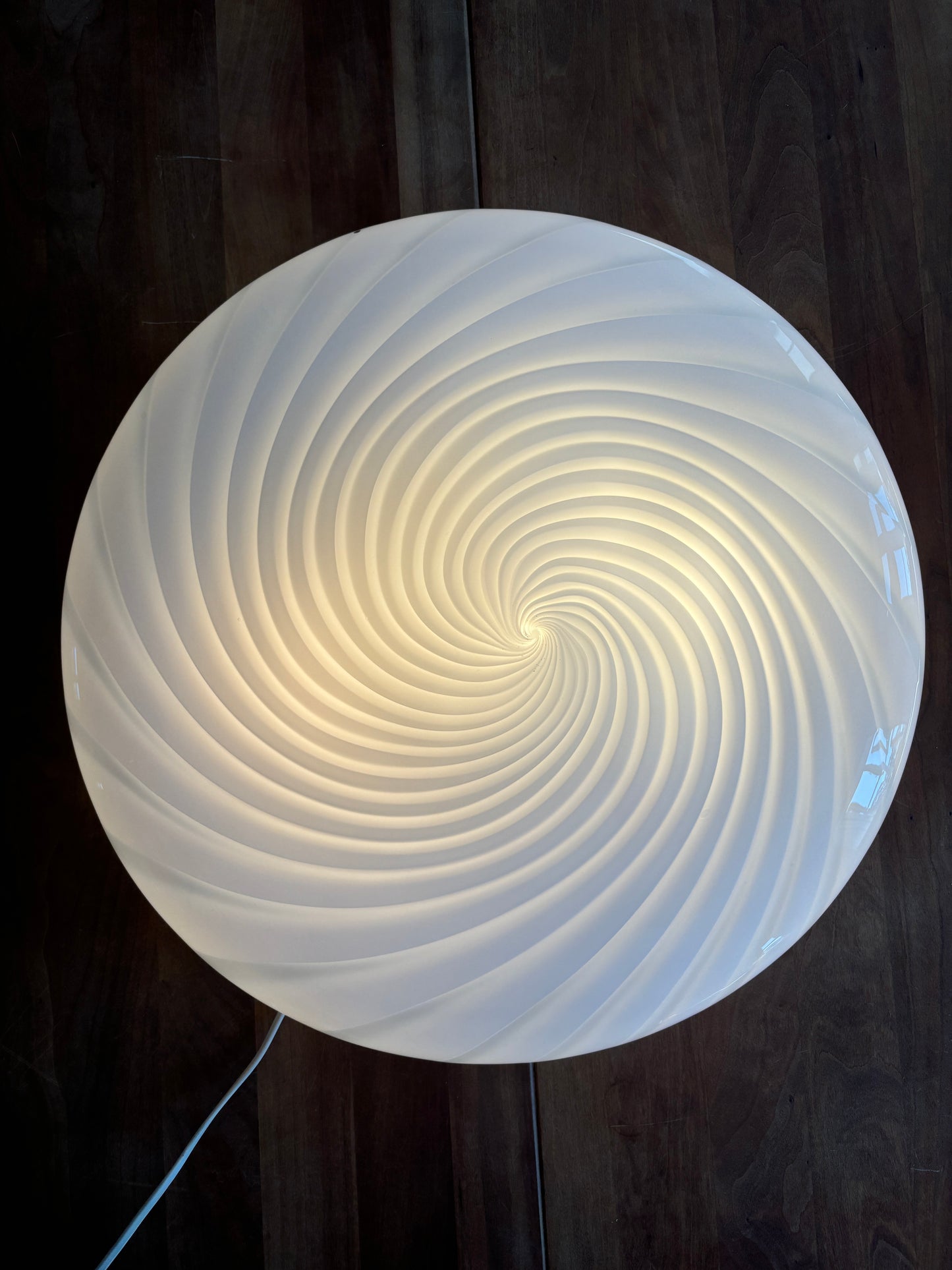 Vintage kæmpe Murano plafond i hvidt swirl 50 cm