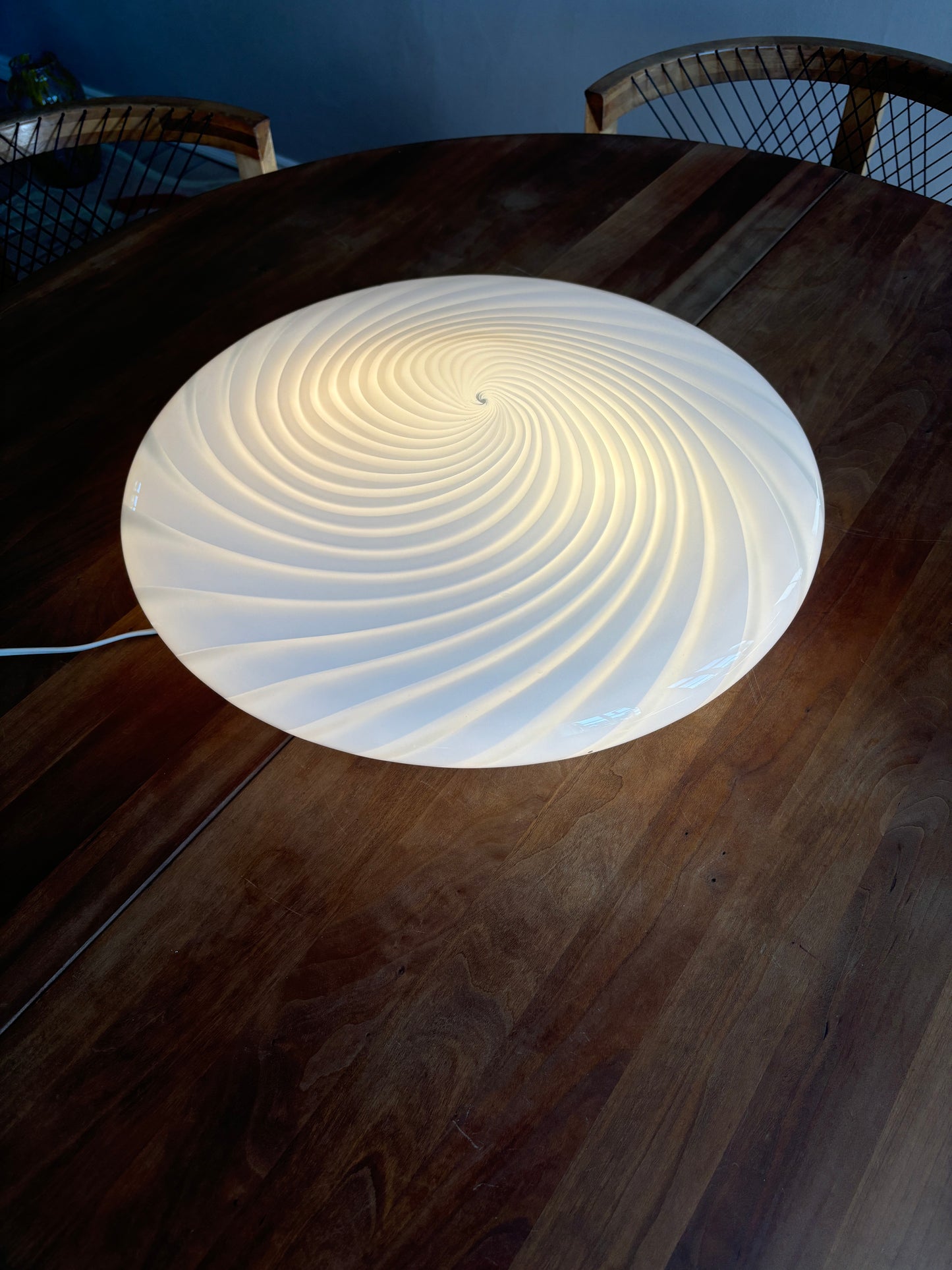 Vintage kæmpe Murano plafond i hvidt swirl 50 cm