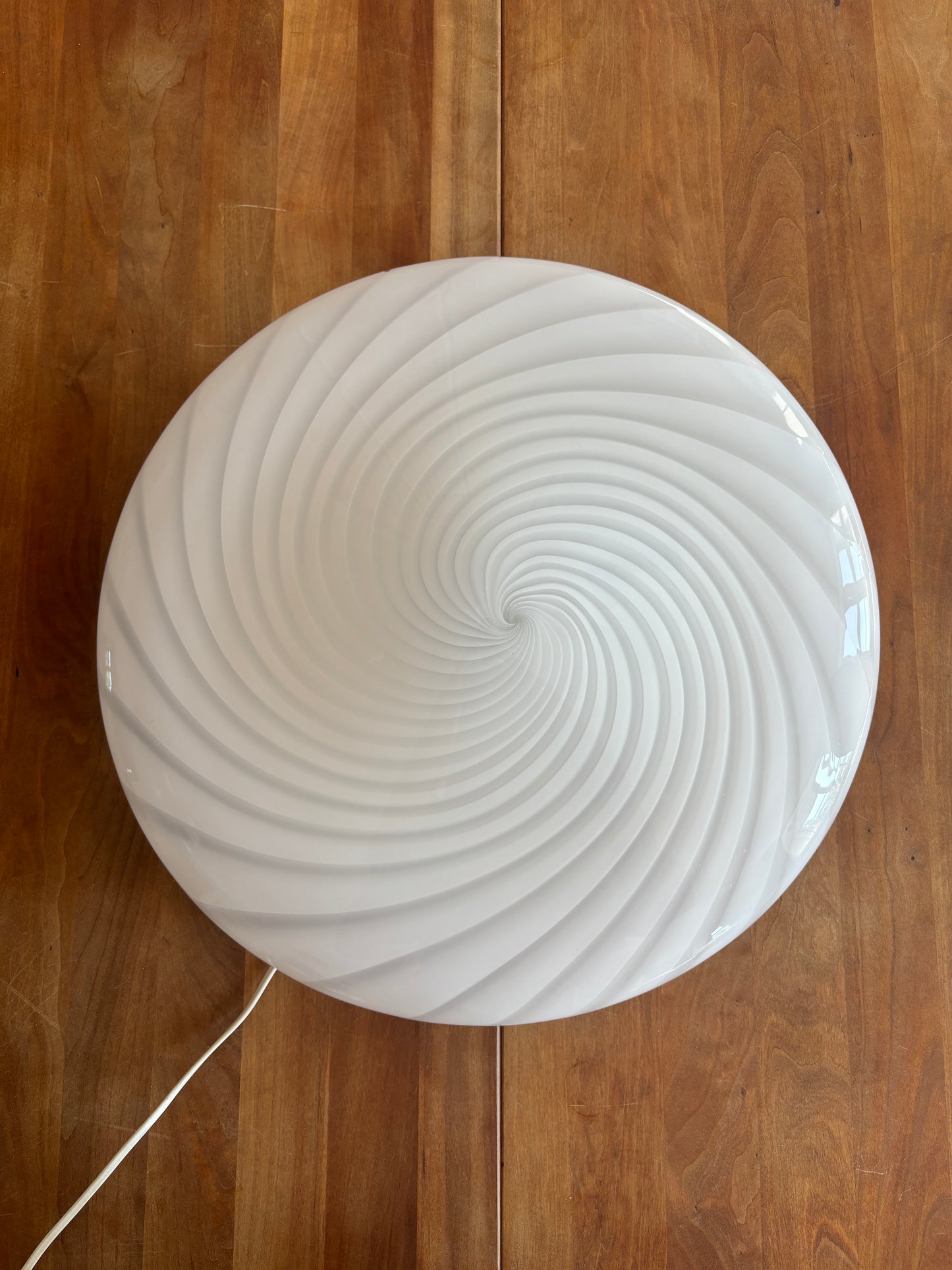 Vintage kæmpe Murano plafond i hvidt swirl 50 cm