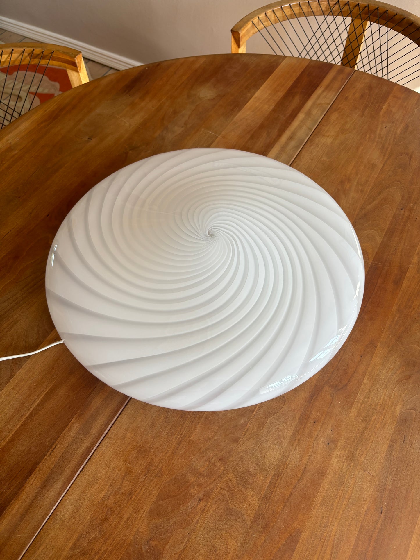 Vintage kæmpe Murano plafond i hvidt swirl 50 cm