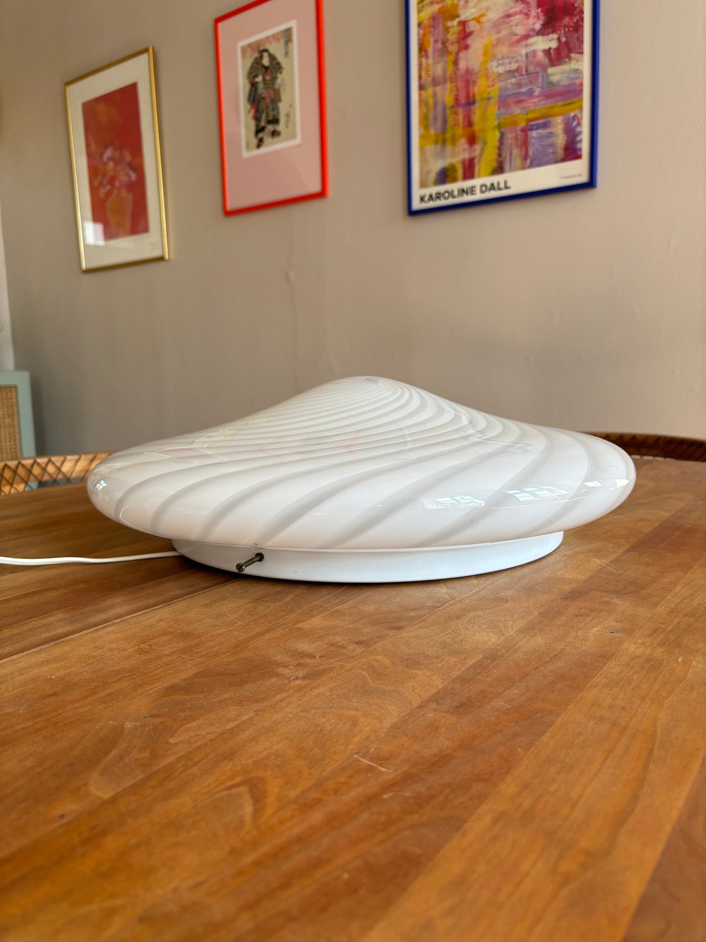 Vintage kæmpe Murano plafond i hvidt swirl 50 cm