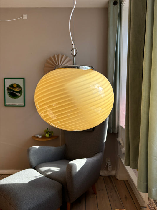 Vintage oval Murano loftlampe i gult swirl 40 cm