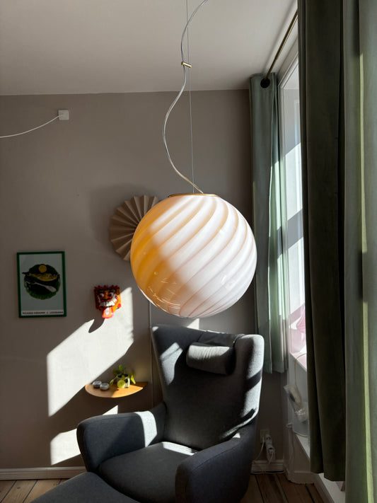 Murano loftslampe i honning gul swirl rigadin 30 cm