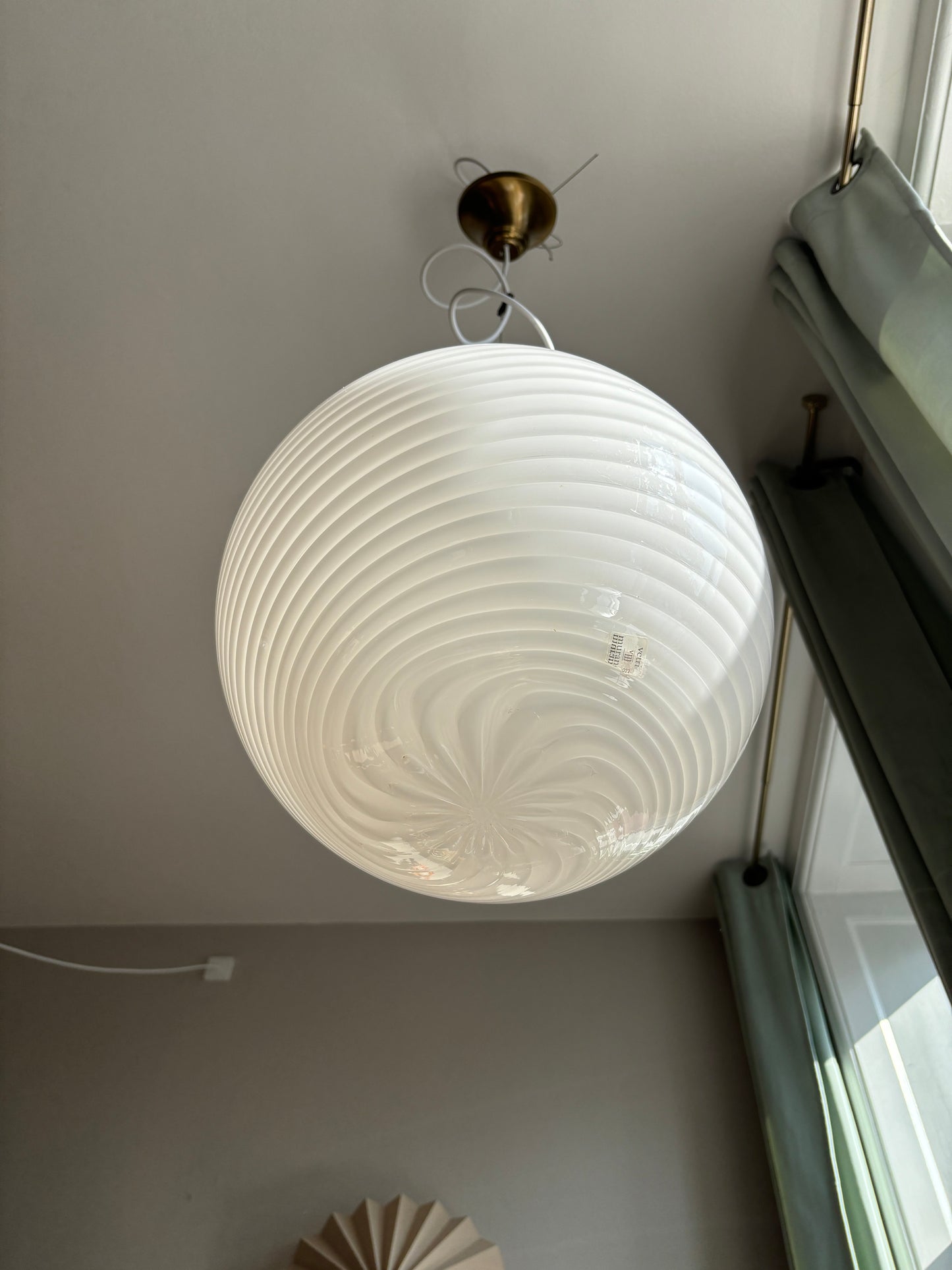 Vintage Murano Effetre loftslampe i hvid swirl 35 cm