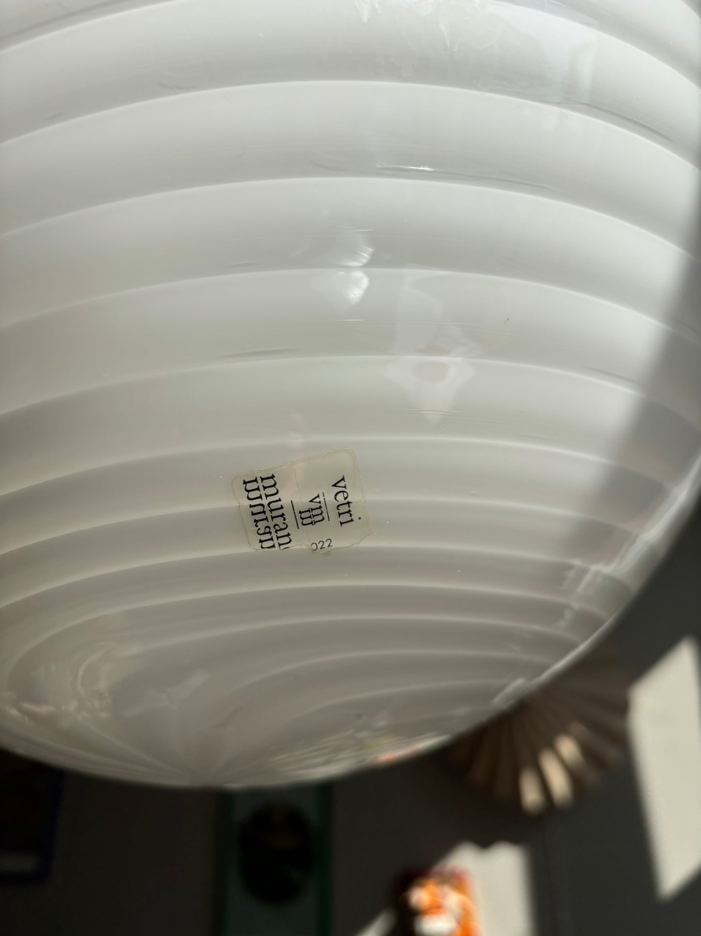 Vintage Murano Effetre loftslampe i hvid swirl 35 cm
