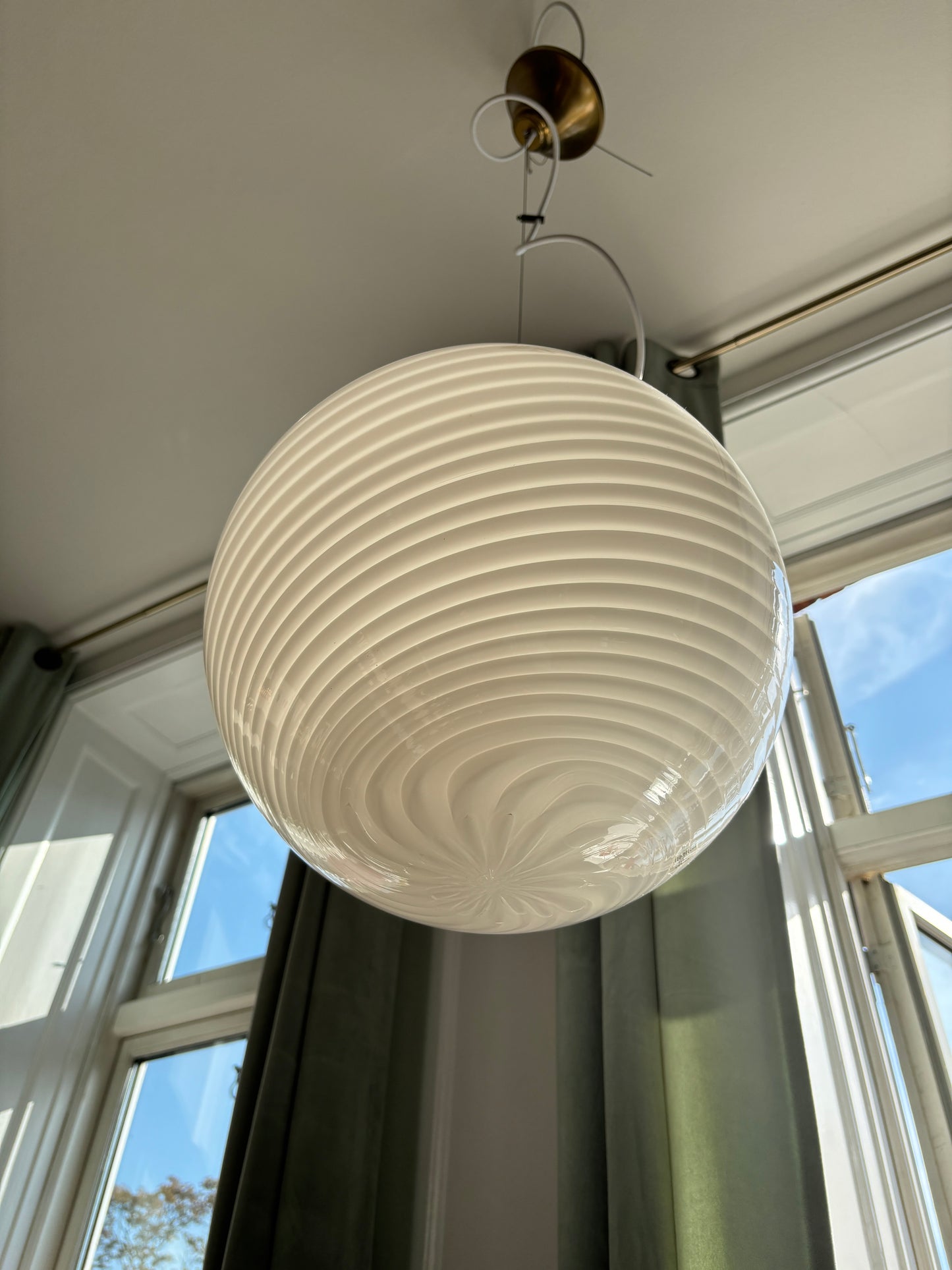 Vintage Murano Effetre loftslampe i hvid swirl 35 cm