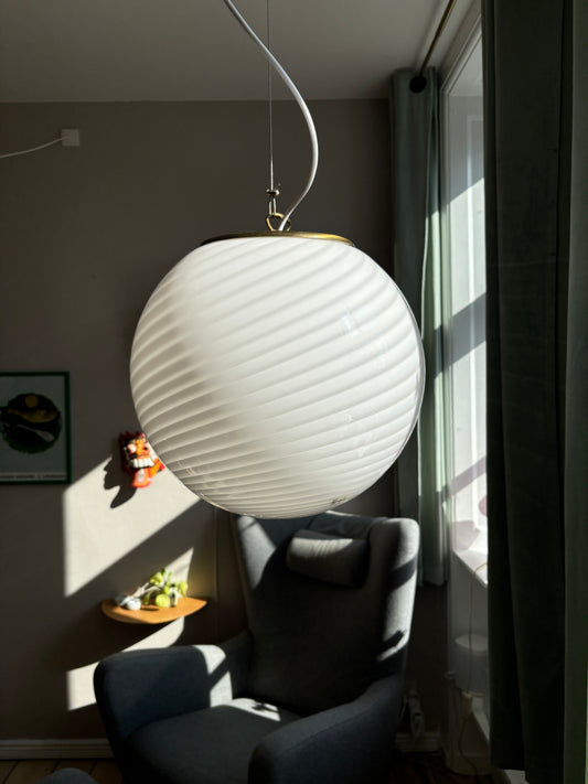 Vintage Murano Effetre loftslampe i hvid swirl 35 cm