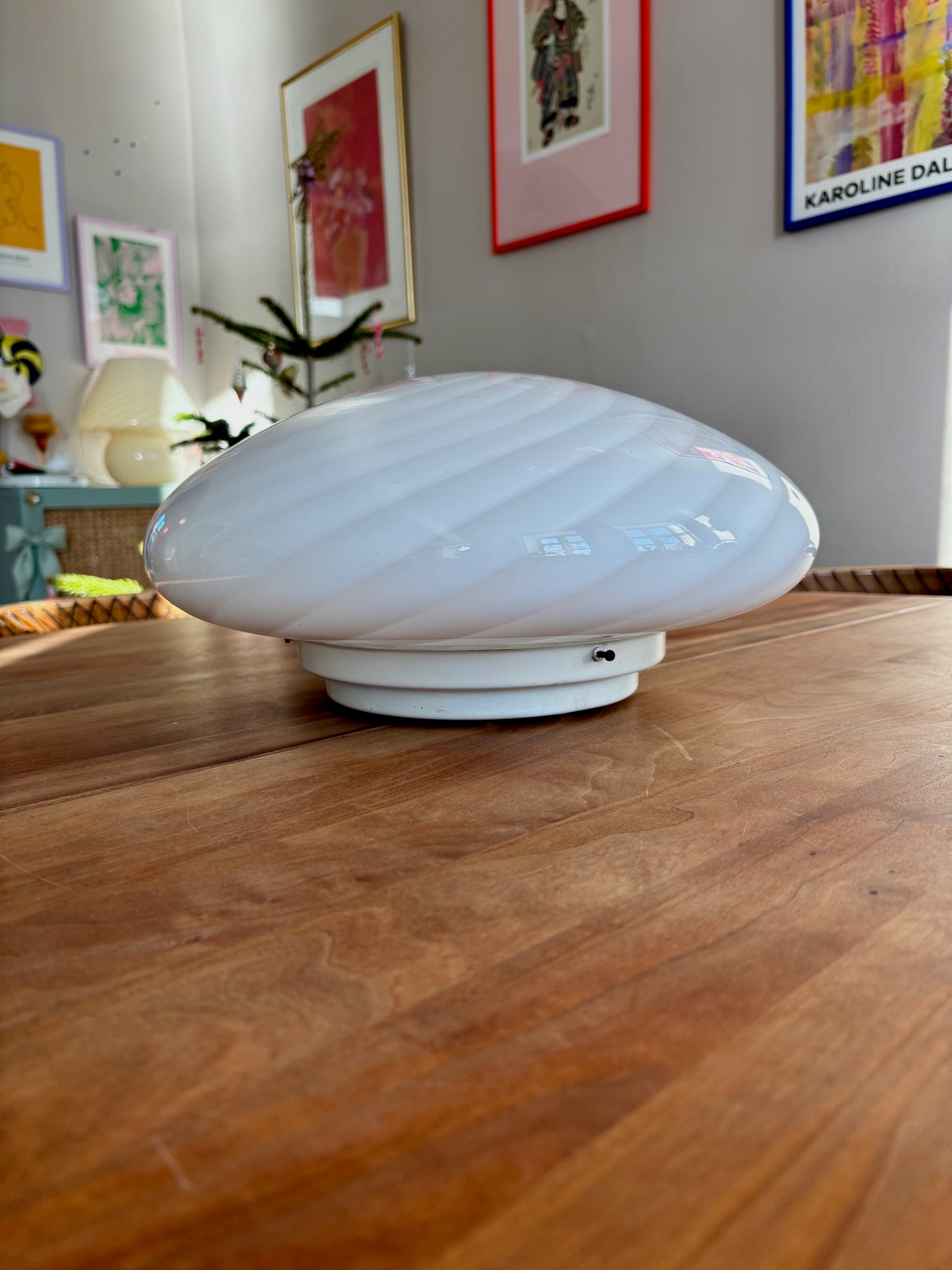 Vintage Murano plafond i hvid med swirl 40 cm