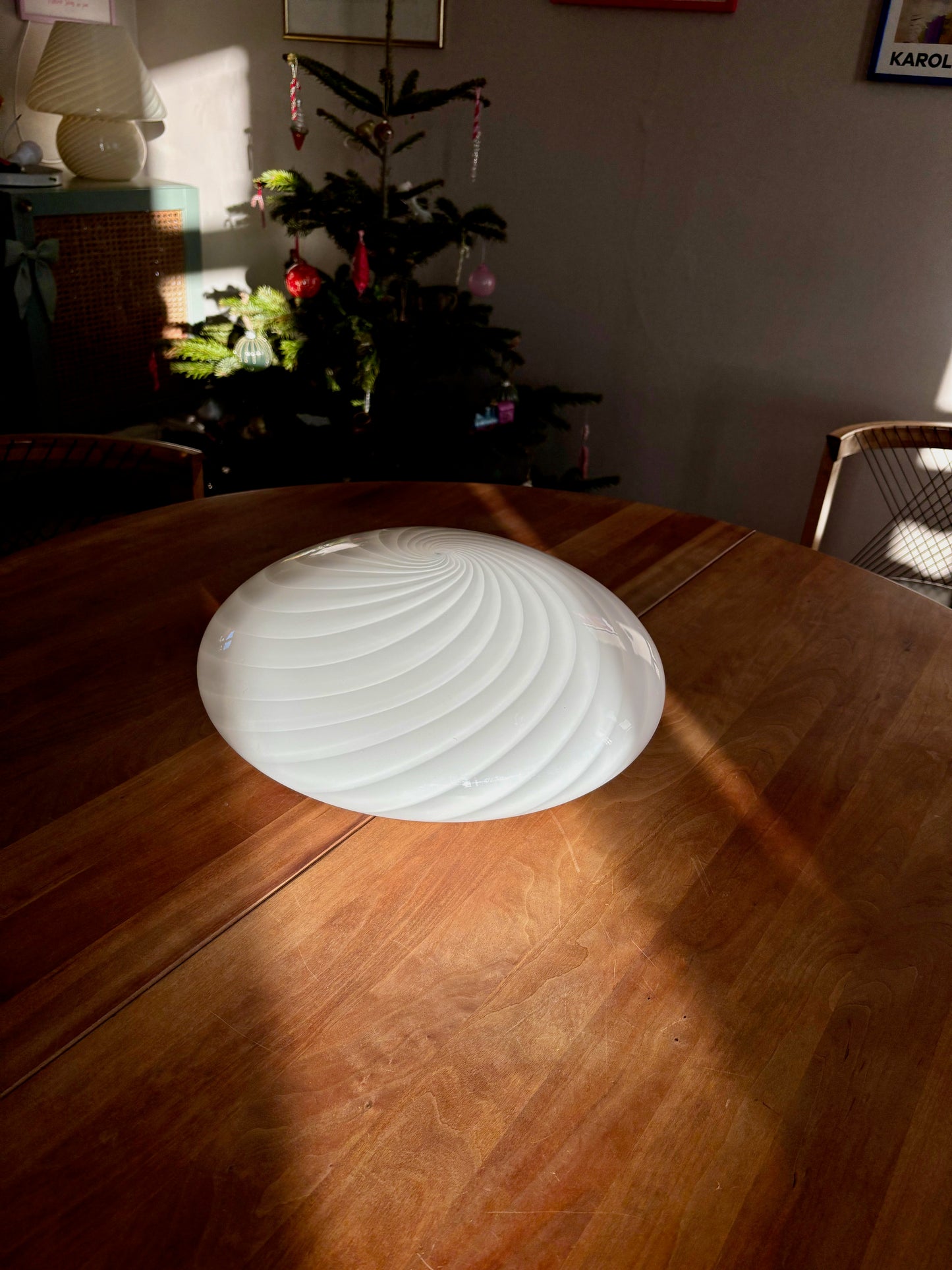 Vintage Murano plafond i hvid med swirl 40 cm