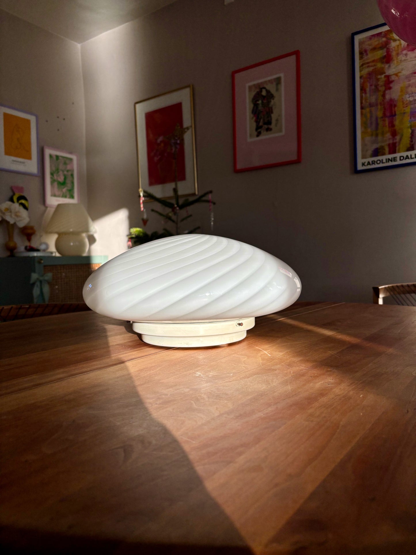 Vintage Murano plafond i hvid med swirl 40 cm