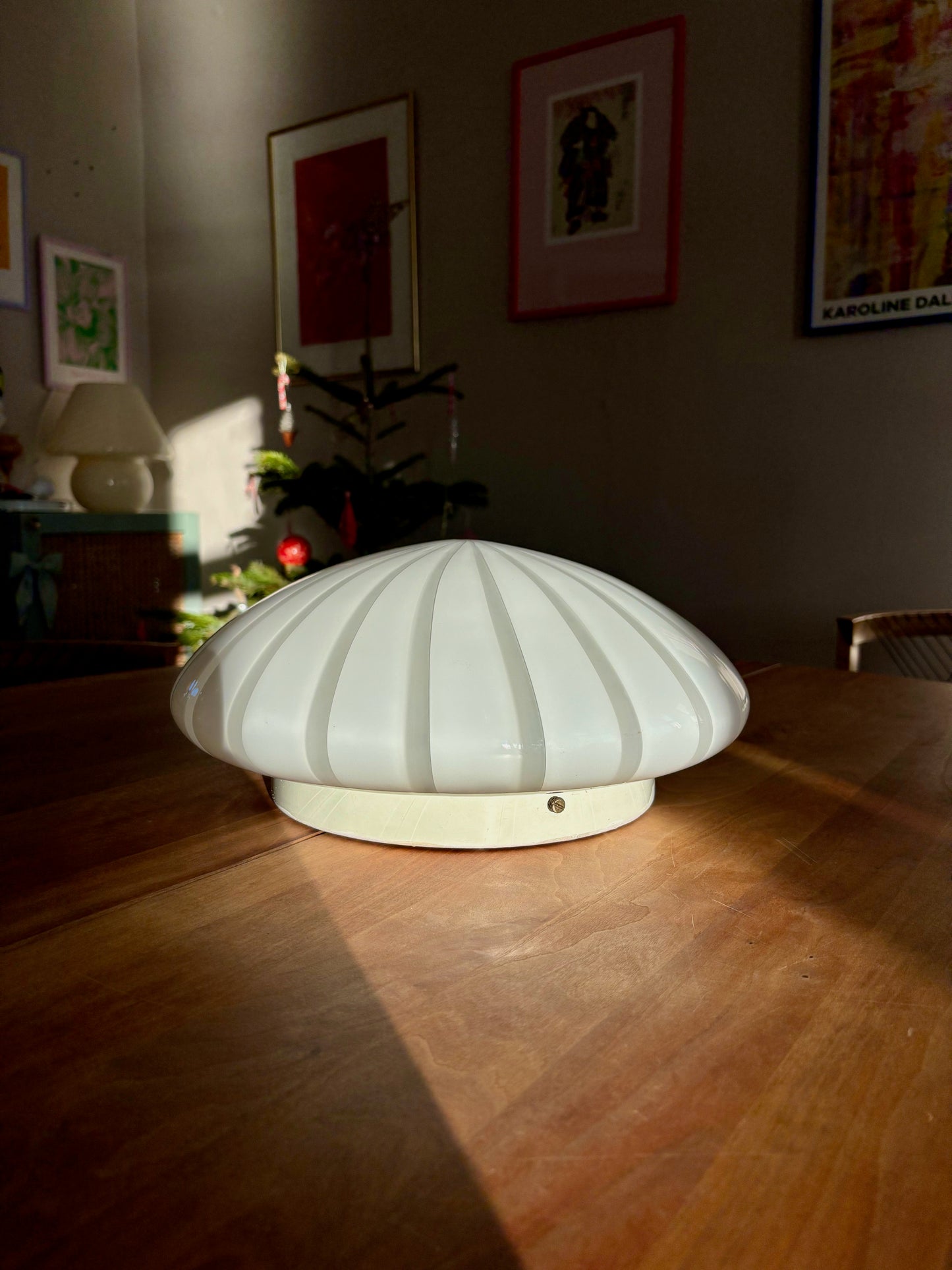 Vintage Murano plafond hvid vertikalt filigrana 35 cm