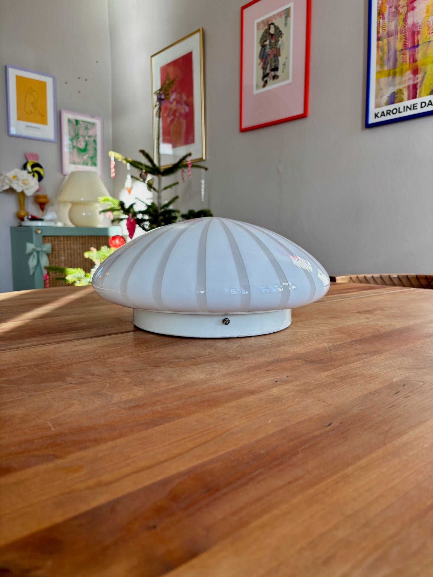 Vintage Murano plafond hvid vertikalt filigrana 35 cm