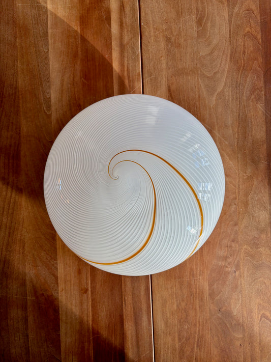 Vintage Murano plafond med hvid og gult swirl 30 cm