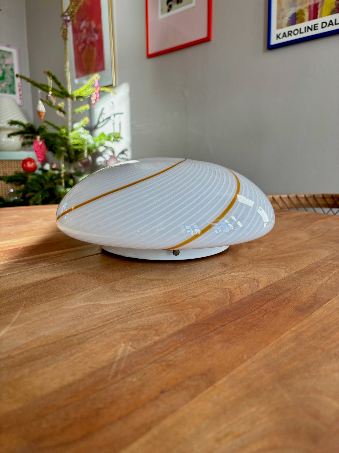 Vintage Murano plafond med hvid og gult swirl 30 cm