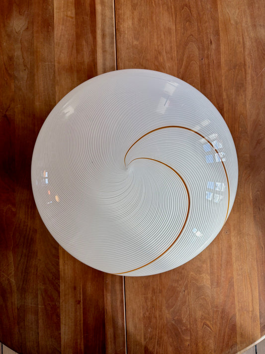 Vintage Murano plafond med hvid og gult swirl 50 cm