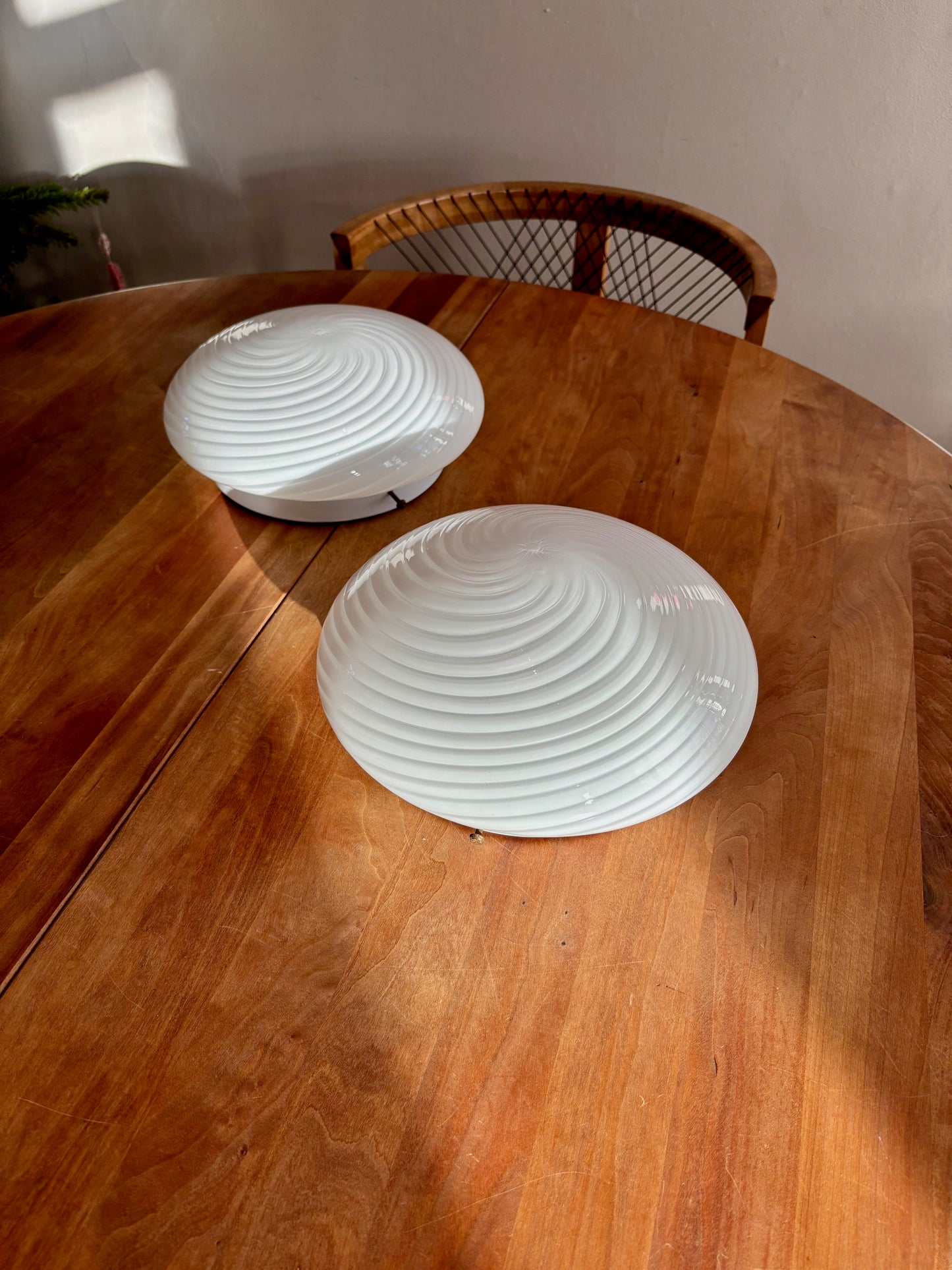 Vintage Murano plafond hvid swirl 27 cm