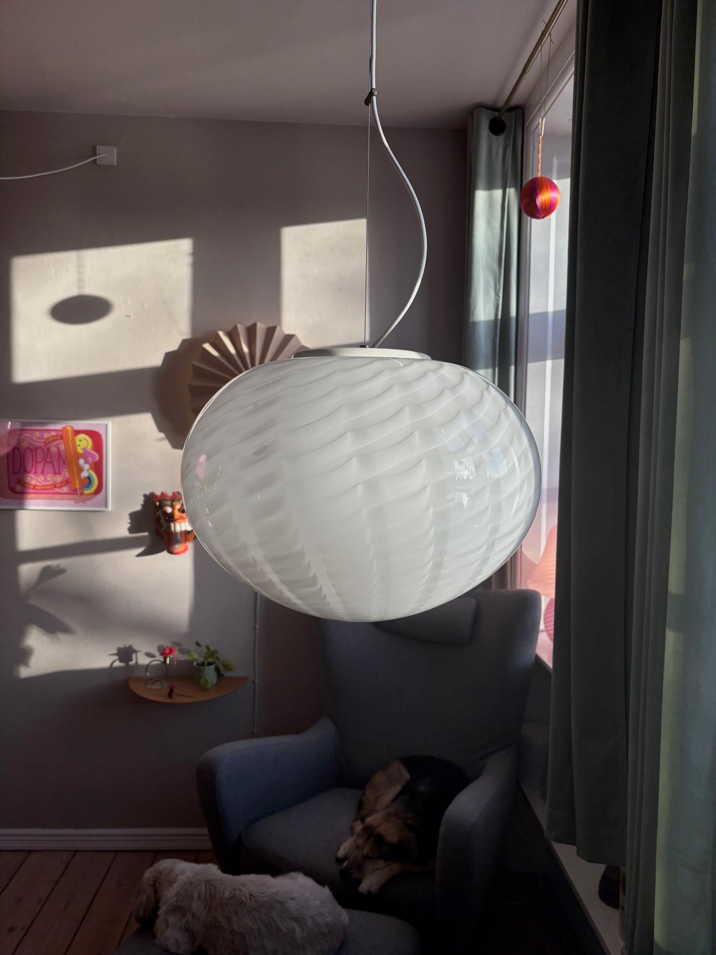 Vintage Murano loftslampe med peacock mønster 45 cm