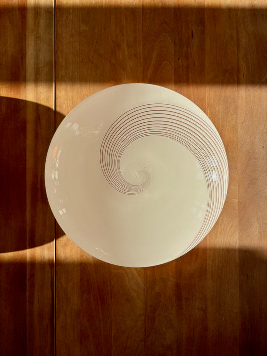 Vintage Murano plafond cremegul med rødbrunt swirl 30 cm