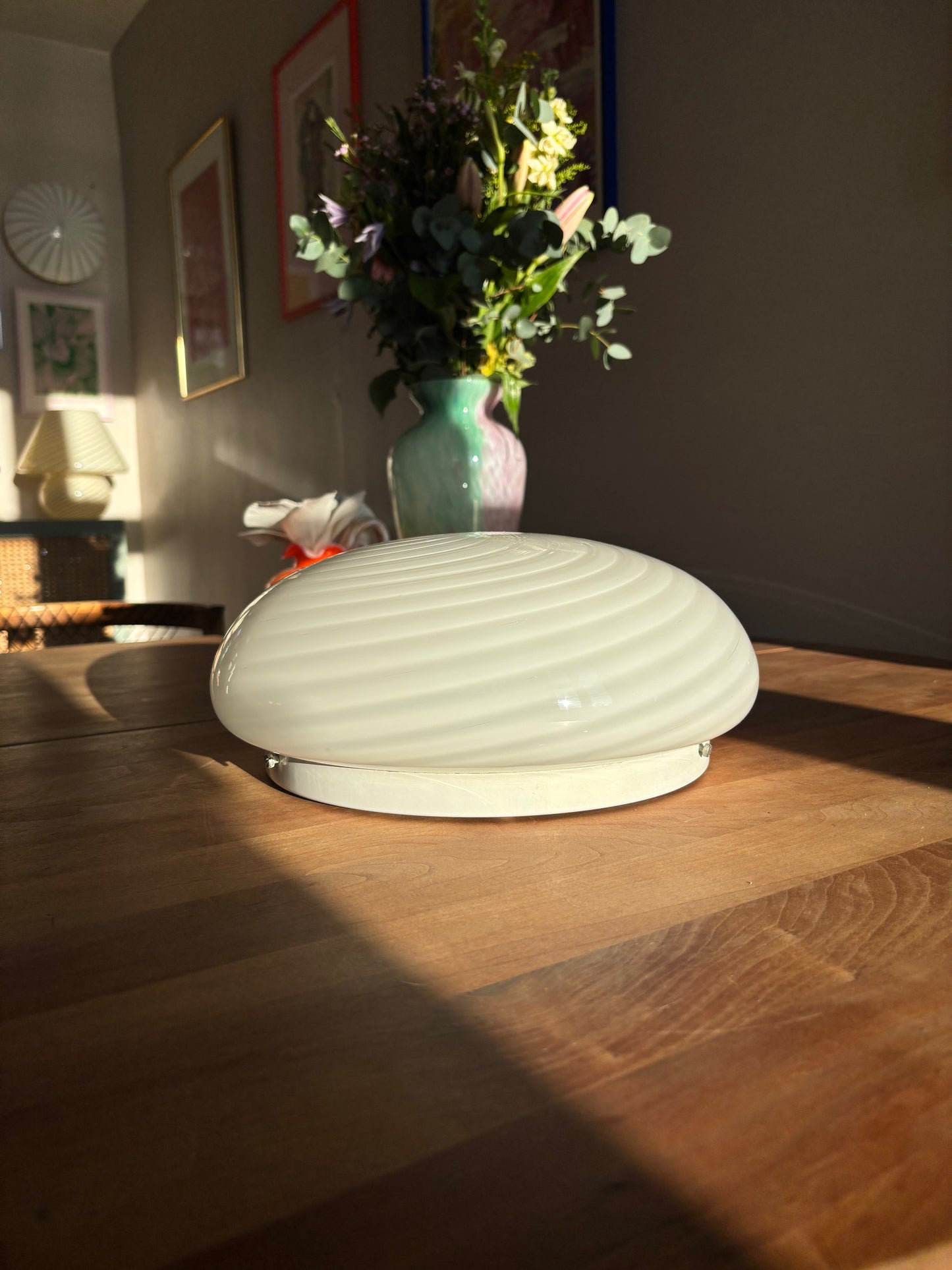 Vintage Murano plafond med hvid swirl 30 cm