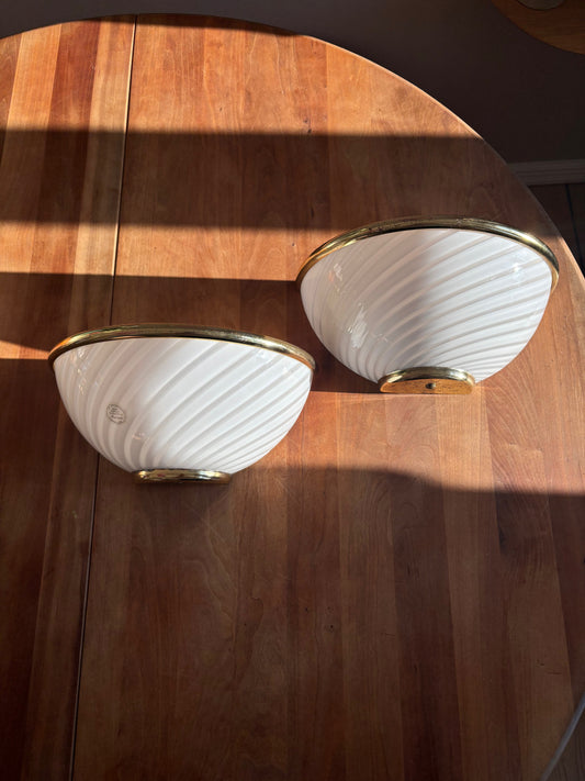 Vintage Murano væglampe hvid swirl