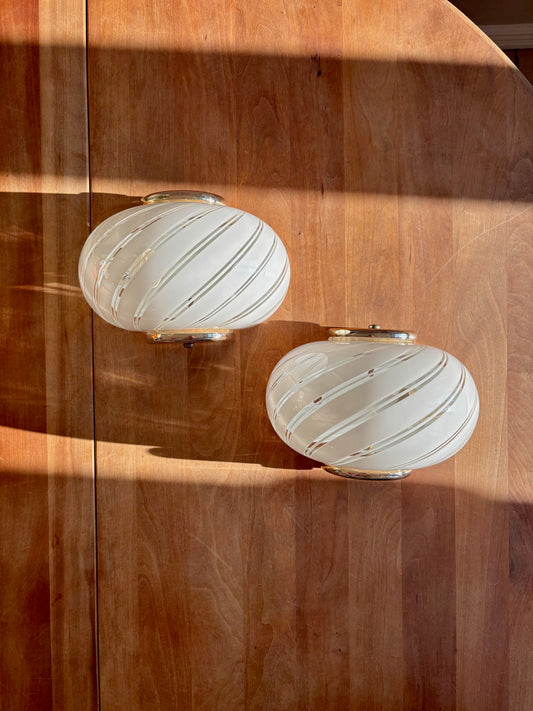 Vintage Murano muslinge væglampe hvid transparent swirl