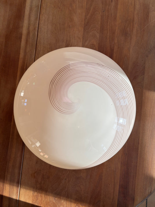 Vintage Murano plafond cremegul med rødbrunt swirl 38 cm