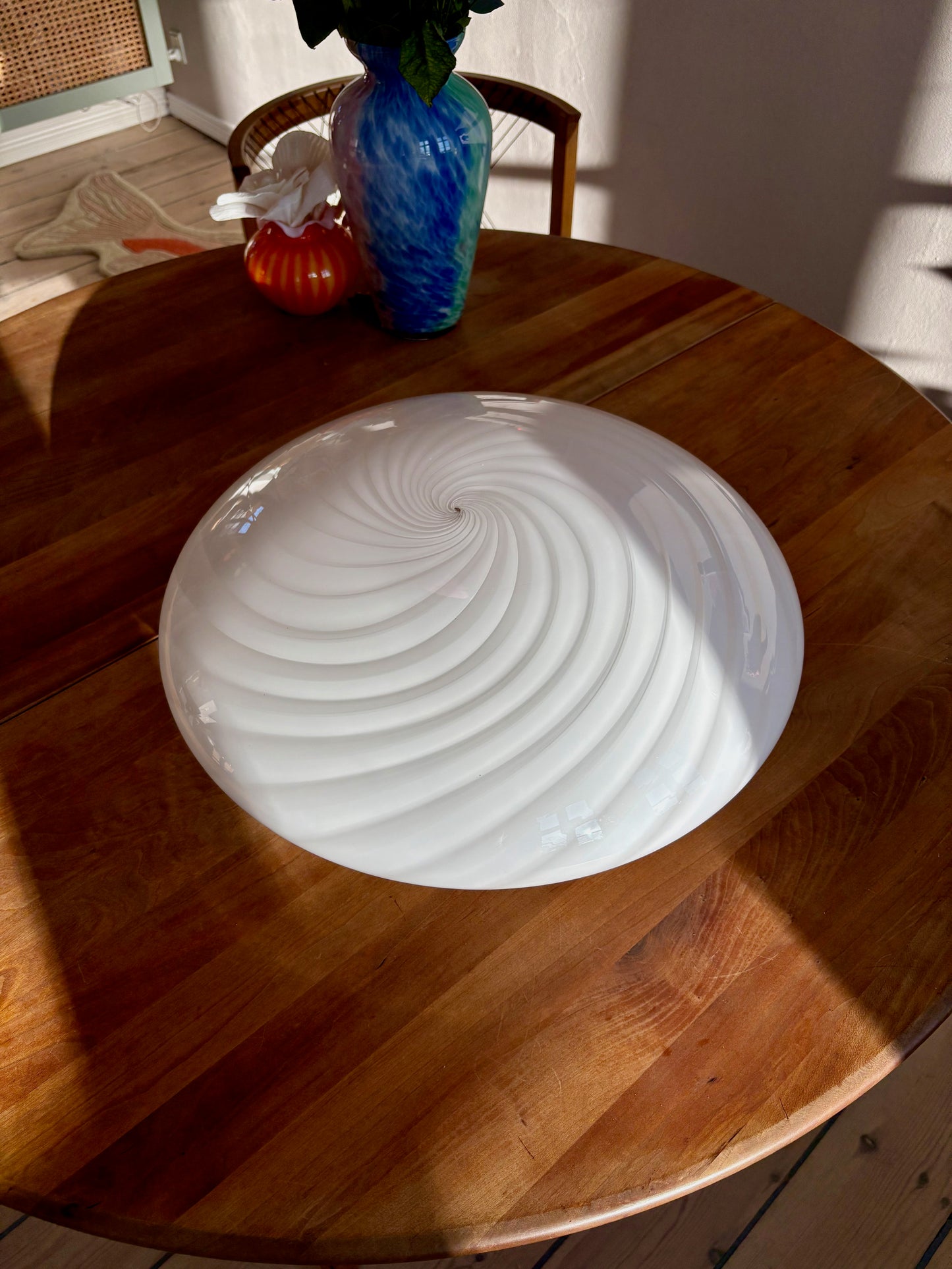 Kæmpe vintage Murano plafond hvid swirl 48 cm