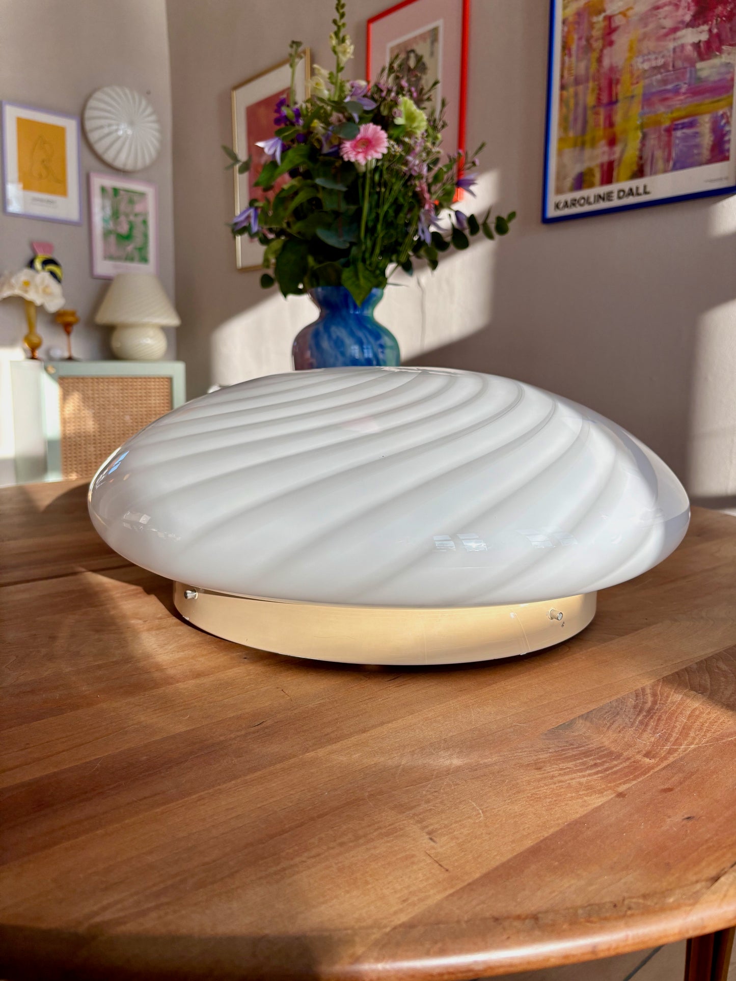 Kæmpe vintage Murano plafond hvid swirl 48 cm