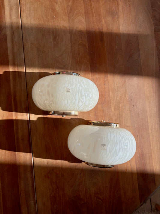 Vintage Murano muslinge væglampe i hvid med hvid perlemor