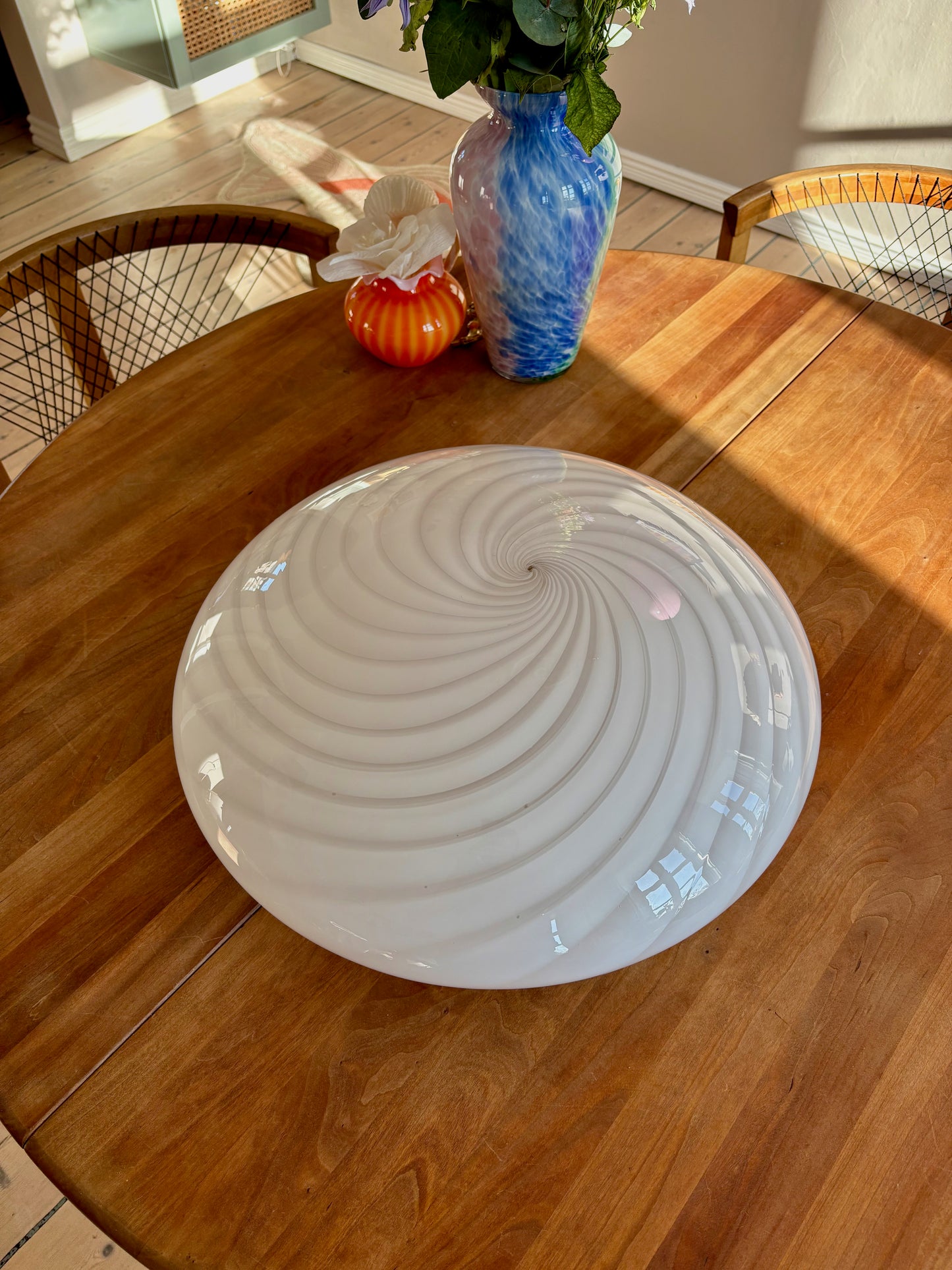 Kæmpe vintage Murano plafond hvid swirl 48 cm