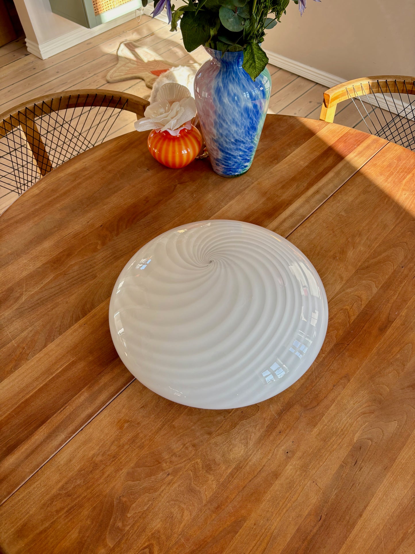 Vintage Murano plafond i hvid swirl 38 cm