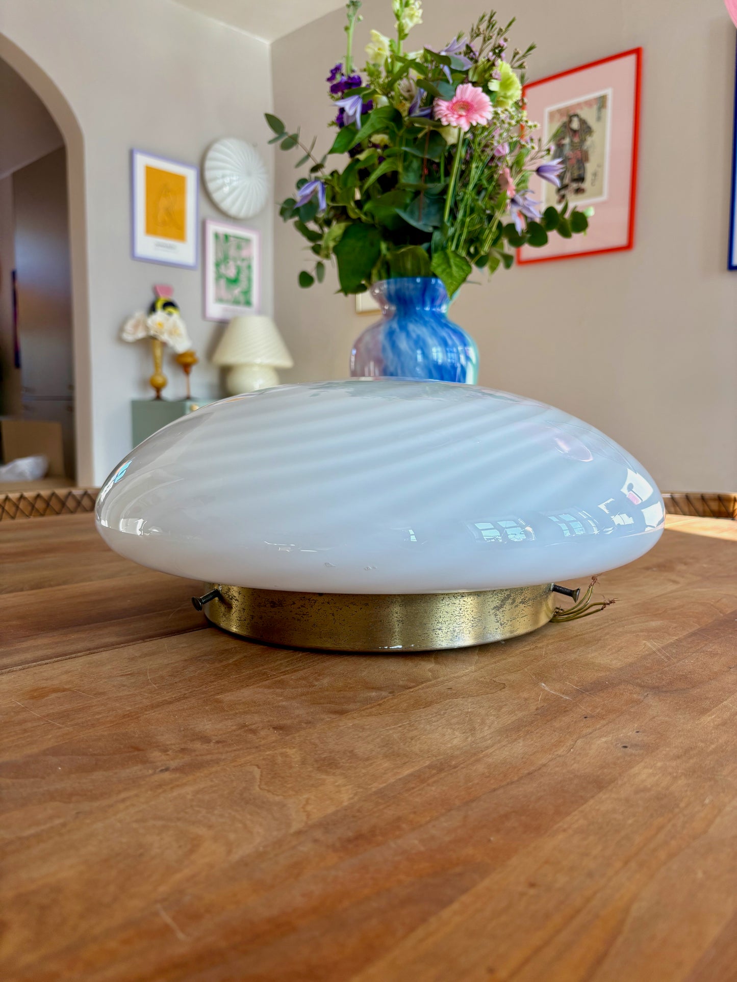 Vintage Murano plafond i hvid swirl 38 cm