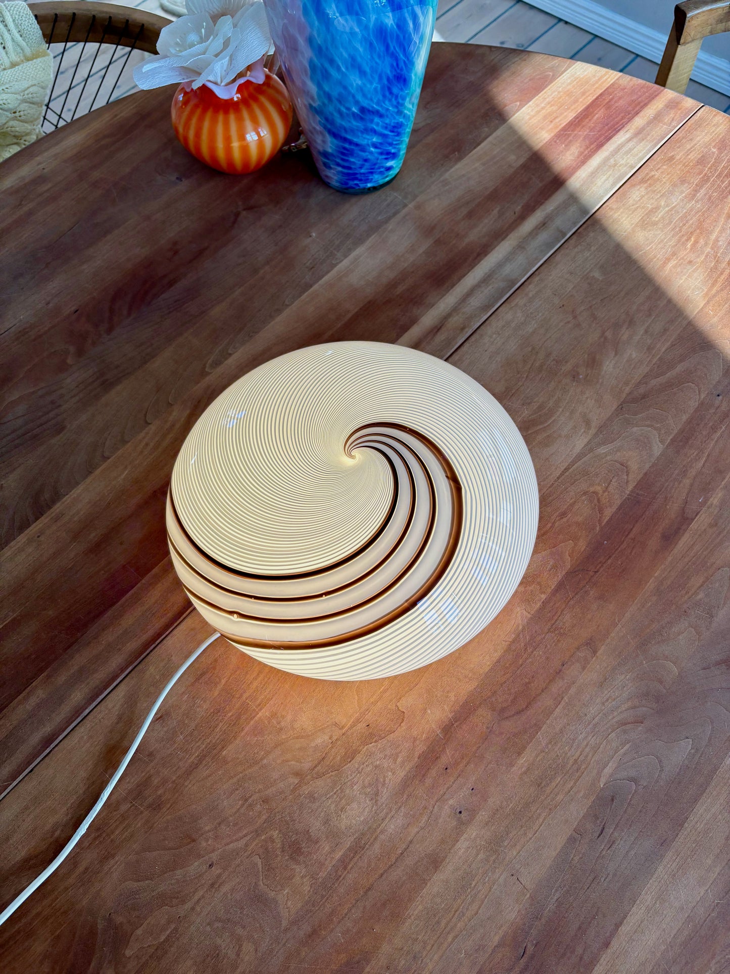 Vintage Murano plafond med hvid og brunt swirl 30 cm