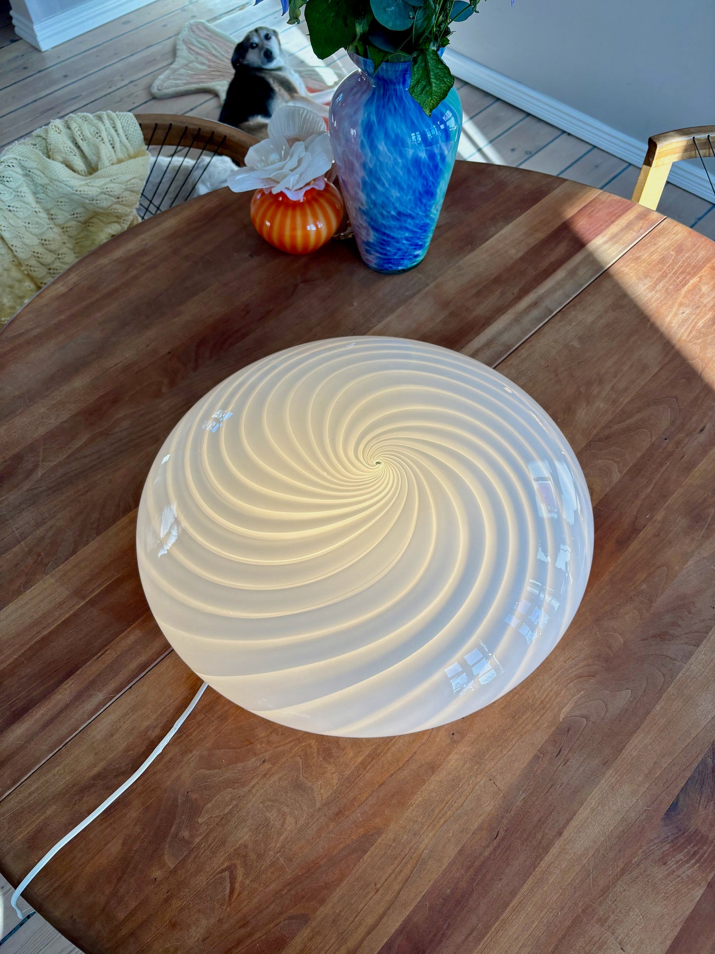 Kæmpe vintage Murano plafond hvid swirl 48 cm