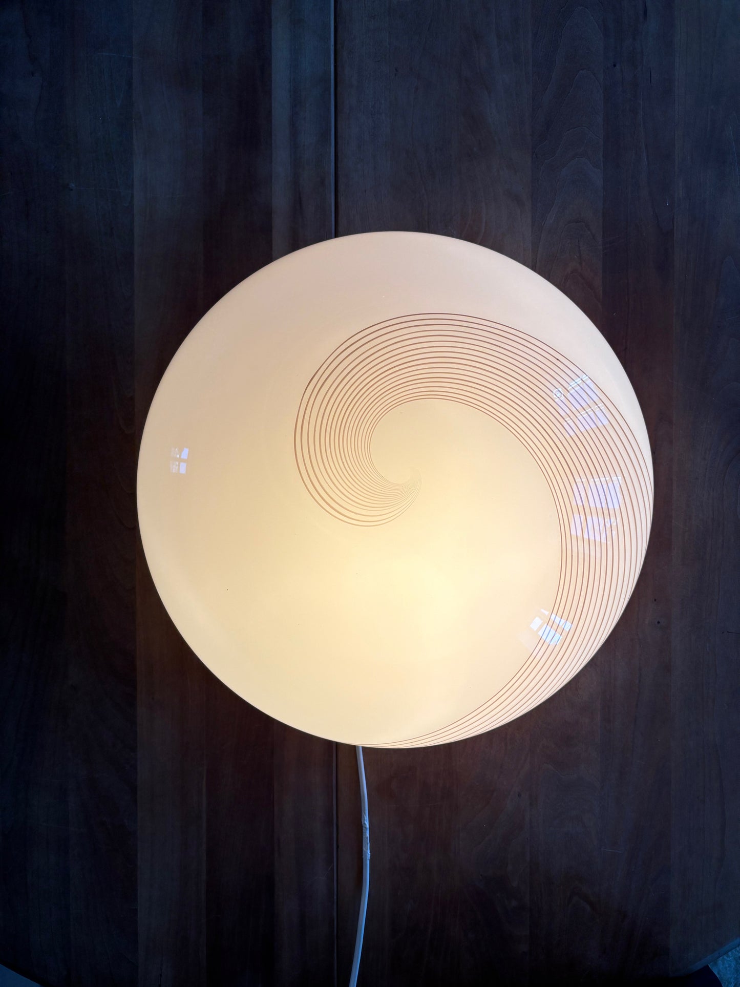 Vintage Murano plafond cremegul med rødbrunt swirl 38 cm