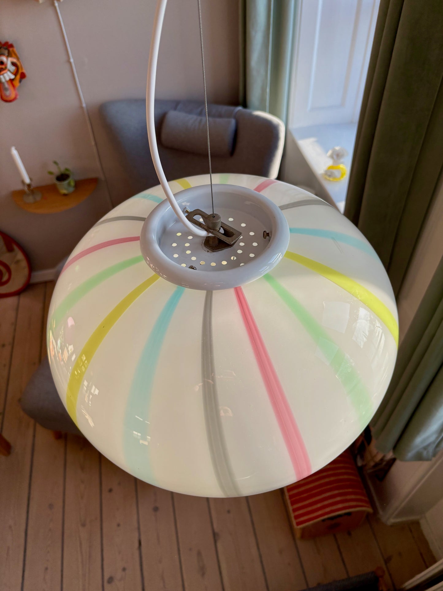 Vintage Murano pendel multicolor filigrana 40 cm