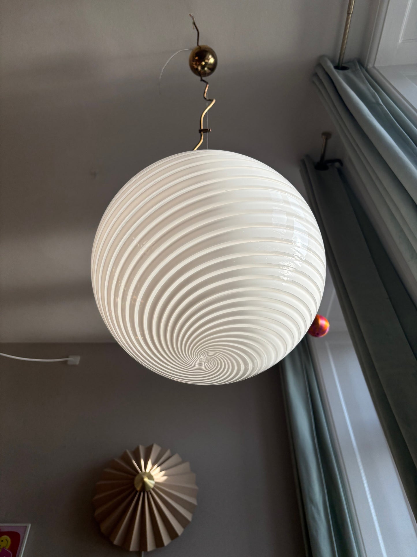 Vintage Murano pendel hvid swirl 35 cm