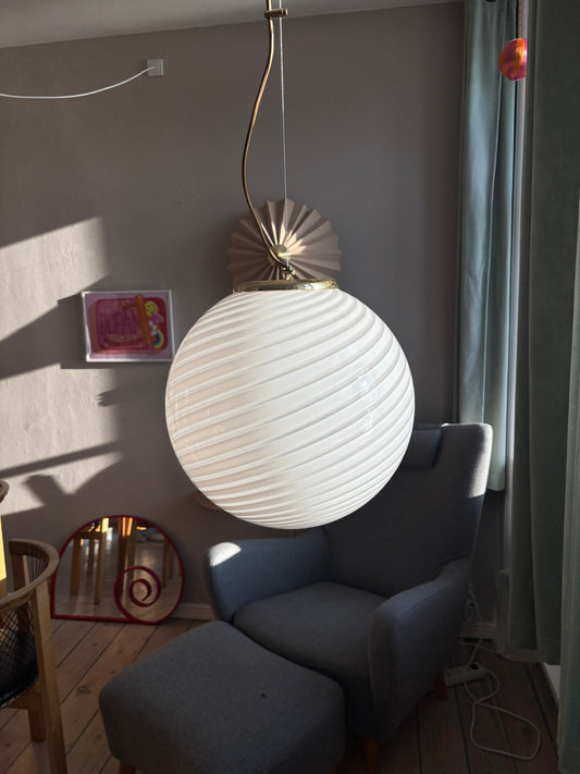 Vintage Murano pendel hvid swirl 35 cm